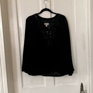 Talbot’s Black Velvet Jeweled Tunic Top-Never Worn!
